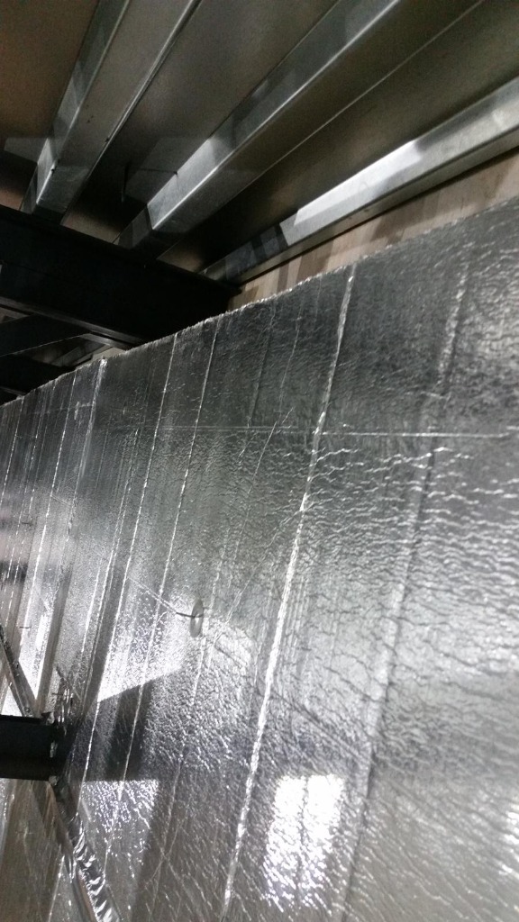 Commercial building with reflective foil insulation on walls
